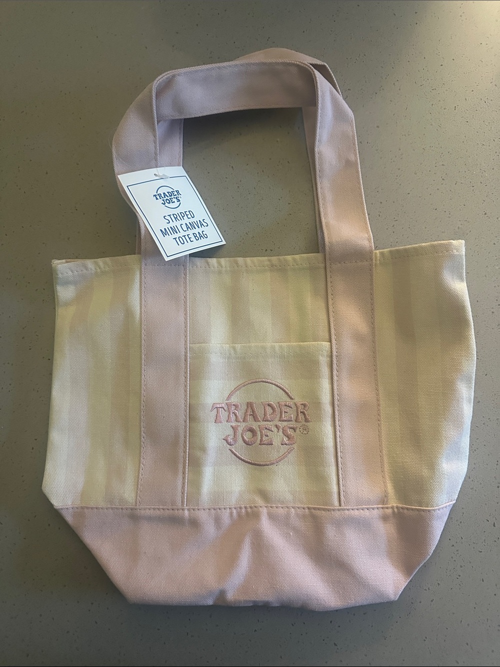 Trader Joe's Striped Mini Canvas Tote in Light Pink and Cream